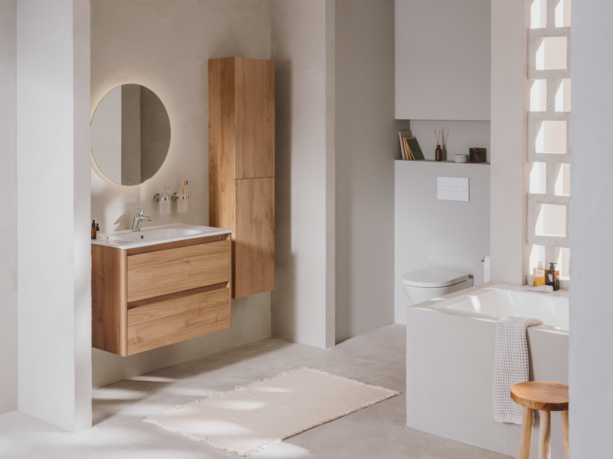 mueble sostenible de baño eficiente con cajones organizados